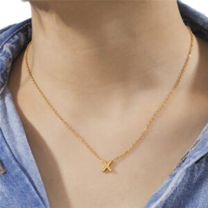 Κολιέ με αρχικό γράμμα από ανοξείδωτο ατσάλι σε χρυσό χρώμα X