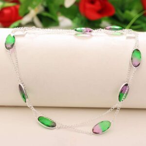 SILVER JEWELRY ROPE NECKLACE FACETED BI-COLOR TOURMALINE 925 HANDMADE