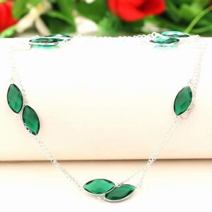 SILVER JEWELRY ROPE NECKLACE FACETED GREEN TOURMALINE 925 HANDMADE