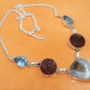 Silver Necklace  Massive Rainbow Calsilica Superb .925 