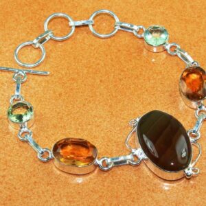 Silver Bracelet Lace Agate & Multi Stone Pretty .925 