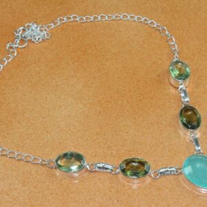 Silver Necklace Lavish Faceted Green Opal  Green Amethyst .925  