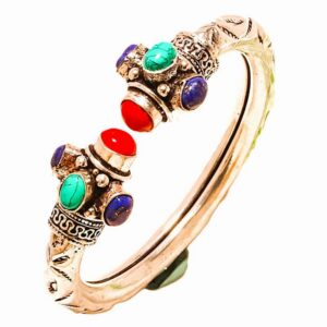 SILVER BRACELET CUFF LAPIS LAZULI,SANTA ROSA TURQUOISE,RED CORAL VINTAGE STYLE 925 STERLING SILVER 