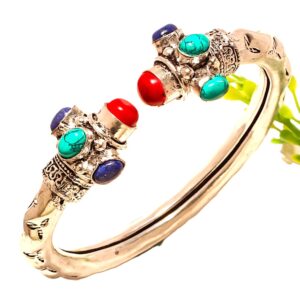 SILVER BRACELET CUFF LAPIS LAZULI,SANTA ROSA TURQUOISE,RED CORAL VINTAGE STYLE 925 STERLING SILVER 
