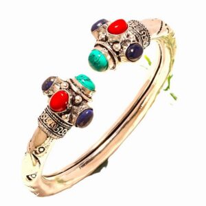SILVER BRACELET CUFF LAPIS LAZULI,SANTA ROSA TURQUOISE,RED CORAL VINTAGE STYLE 925 STERLING SILVER 