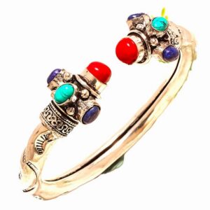SILVER BRACELET CUFF LAPIS LAZULI,SANTA ROSA TURQUOISE,RED CORAL VINTAGE STYLE 925 STERLING SILVER 